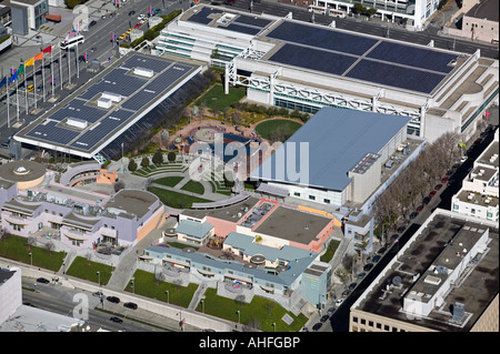 aerial view above Moscone Convention Center San Francisco and Zeum museum Stock Photo