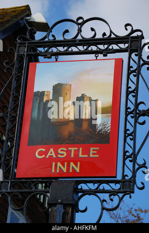 Pub sign, The Castle Inn, Main Road, Bodiam, East Sussex, England, United Kingdom Stock Photo