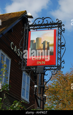 Pub sign, The Castle Inn, Main Road, Bodiam, East Sussex, England, United Kingdom Stock Photo