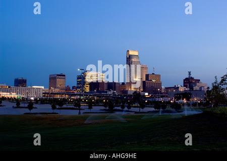 Omaha Nebraska skyline at night Stock Photo