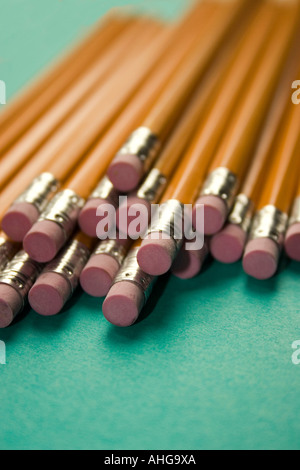 Closeup of a stack of pencils on table top inside USA studio still life Stock Photo