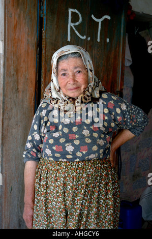 Portrait of elderly woman in Bezirgan a village in Southern Turkey. Stock Photo