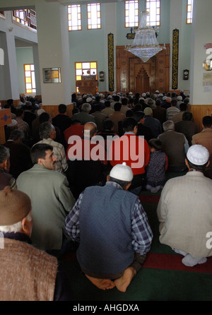 Muslim men praying inside Mosque in village of Gombe in Anatolya Southern Turkey. Stock Photo