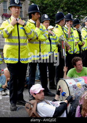 Lie down demonstration Downing Street Whitehall London when 100,000 people protest Israeli attack on Lebanon on August 5 2006. Stock Photo