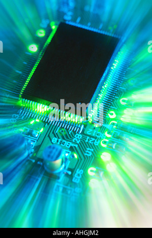 close up of computer printed circuit board Stock Photo