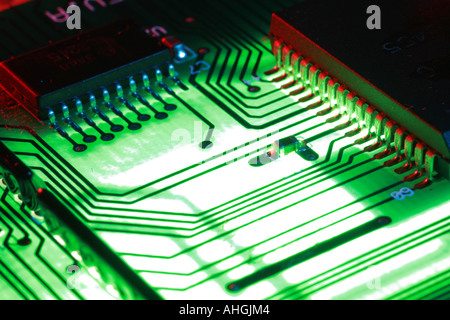 close up of computer printed circuit board Stock Photo