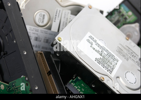 Pile of old broken hard discs Stock Photo