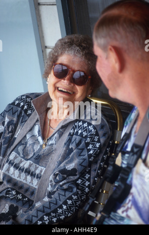 Middle Aged Son with Elderly Mother  relationship Stock Photo