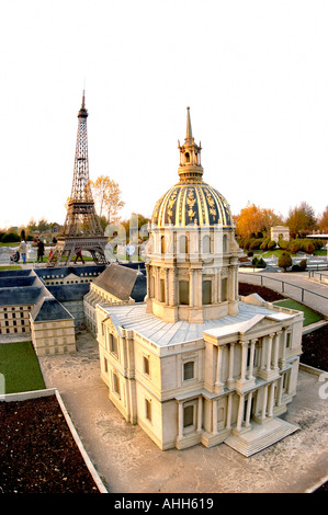Elancourt, France 'France Miniature' 'Theme Park' Small Architectural Models of 'French Monuments' Invalides Dome 'Eiffel Tower', Stock Photo