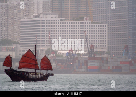Tourist Junk, the Duk Ling on a Rainy Day in Victoria Harbour, Hong Kong, China Stock Photo