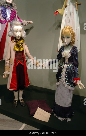 Dolls from puppet shows based on Hans Christian Andersen fairytales exhibit. Prince and princess  from The Princess and the Pea Stock Photo