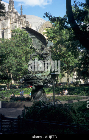 The Peace Fountain by sculptor Greg Wyatt in gardens beside St. John the Divine Cathedral on Amsterdam Avenue in Harlem. New York, New York, USA. Stock Photo