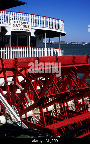 Paddle steamer Natchez moored on Mississippi River in New Orleans. New Orleans, Louisiana, USA. Stock Photo