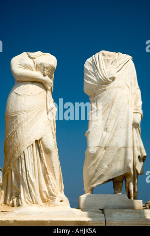 Headless Statues of Athenian Lady Cleopatra and Dioskourides in The House of Cleopatra on Delos The Cyclades Greek Islands Stock Photo