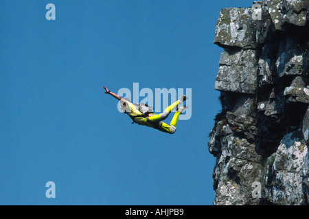 PICTURE CREDIT DOUG BLANE Russell Powell BASE 230 BASE Jumping Cheddar Gorge Avon England Great Britain Stock Photo