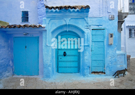 Street Scene from the Chefchaouen (Chaouen) Medina, Morocco Stock Photo