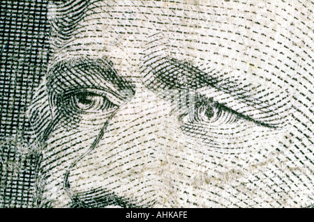 Alexander Hamilton close up on United States ten dollar bill Stock Photo