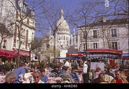 Place du Tertre and Sarcre-Coeur, Montmartre, Paris, France. Stock Photo