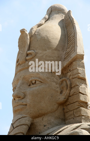 Sand sculpture of an egyptian pharaoh at the world sand sculpting festival on Brighton beach in the south of England Stock Photo