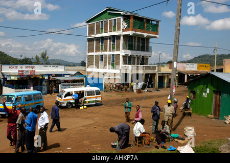 Africa Kenya Tanzania frontier border town house urban people Stock Photo