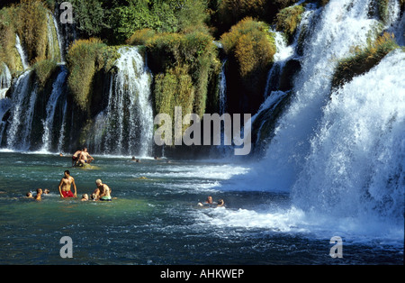 HRV Kroatien Krka Krka Wasserfaelle Einheimische Croatia Krka Falls Natives Waterfalls Stock Photo