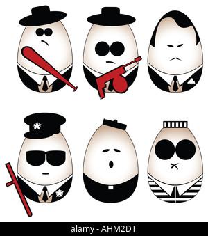 Eggs figure (mafia, offender, policeman, divine, prisoner) Stock Photo