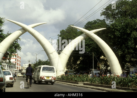 Tusks spanning Moi Avenue Mombasa Kenya East Africa Stock Photo