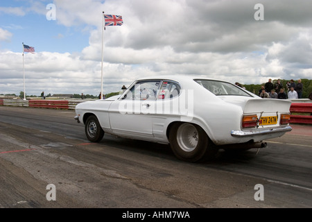 Heavily modified Ford Capri on startline at drag race Stock Photo