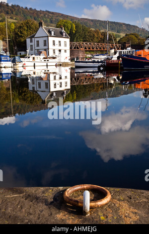 The Forth and Clyde Canal at Bowling On The River Clyde, Scotland. Stock Photo