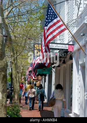 Main Street Edgartown decorated with flags Cape Cod Massachussetts usa Stock Photo