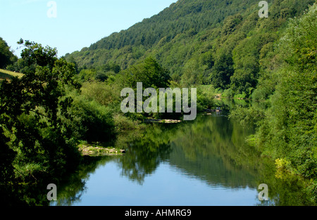 River Wye at Redbrook viewed from Penallt railway bridge Monmouthshire South East Wales UK Stock Photo