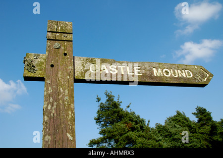 Fingerpost direction sign on footpath to the iron age Twmbarlwm Hill Fort at Cwmcarn Forest Drive Caerphilly South Wales UK Stock Photo