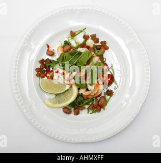 Warm salad of Greenland Halibut Barlotti Beans Rocket and Chilli Stock Photo