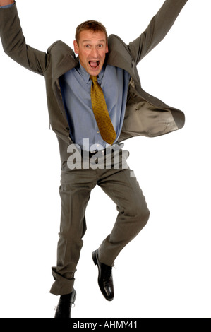 Businessman jumping in the air Stock Photo