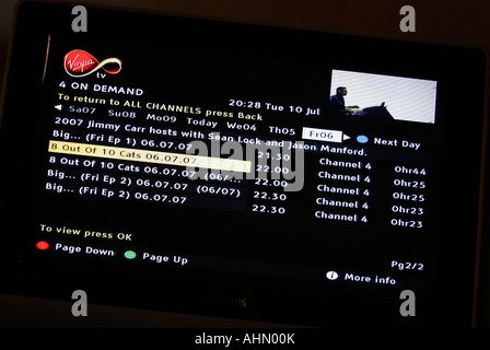 Channel 4 on Demand screen allowing viewers to choose content on Virgin TV's digital cable platform in the UK Stock Photo