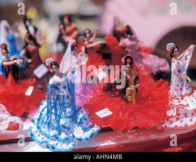Spain Souvenir dolls in shop window wearing flamenco dresses Stock Photo