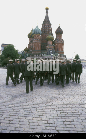Soldiers in front of St Basil's Church Red Square Moscow Stock Photo