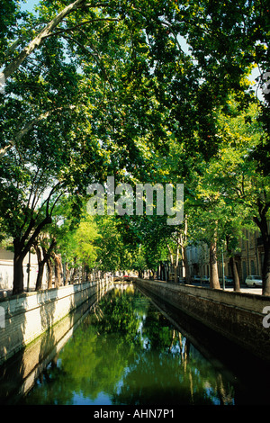 Quai de la Fontaine; the canal in the center of Nimes, France