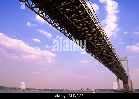Suspension bridge Bronx- Whitestone Bridge, spans Manhattan to Queens New York City Infrastructure transportation USA Stock Photo