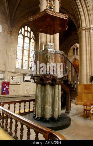 UK Yorkshire Ripon Cathedral Art Nouveau Pulpit Stock Photo