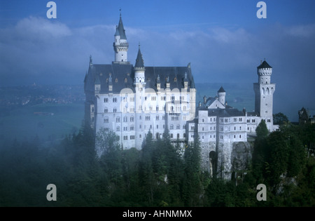 Neuschwanstein fairytale castle Germany in morning mist Stock Photo