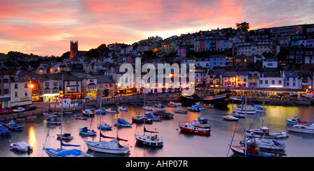 The small fishing town of Brixham on the South Devon coast at sunset Stock Photo