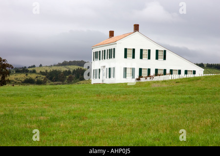 Historic James Johnston home located in Half Moon Bay California. Sometimes refrred to as the White House of Half Moon Bay. Stock Photo