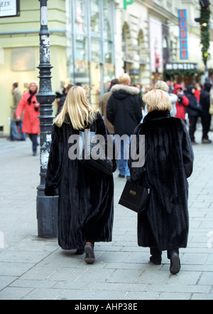 Women wearing real fur coats in Vienna Austria Stock Photo