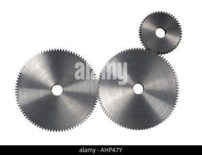 Various four 4 gears metal shiny cogs wheels Stock Photo