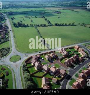 Edge of town new housing UK aerial view Stock Photo