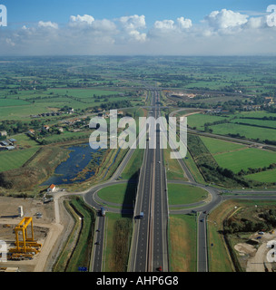 Junction and roundabout on M4 motorway UK aerial view Stock Photo