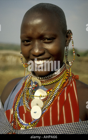 Vertical format close up portrait of a young Maasai woman Stock Photo