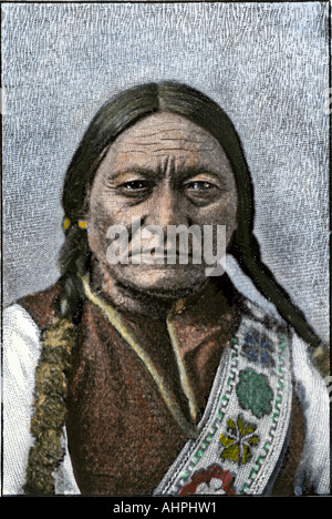 Sitting Bull of the Oglala Sioux. Hand-colored halftone of a photograph Stock Photo