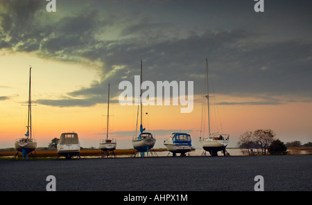 Boats in dry dock on Tilghman Island Maryland Stock Photo